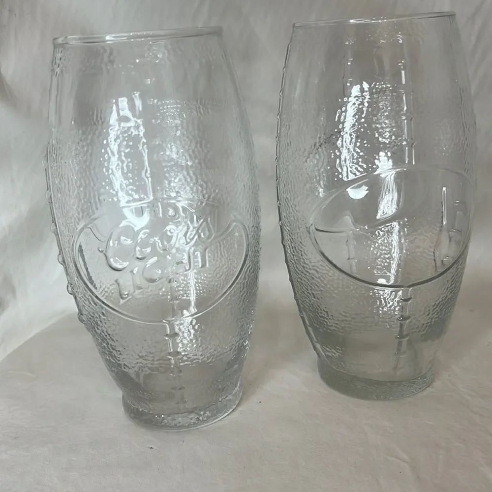 Coors Light Football Beer Drinking Glasses 2 1/2 In Round 6 1/2 In Tall Set 2
